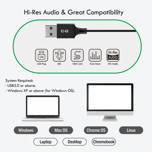 Vista 6 de Auriculares USB para computadora, auriculares USB intrauditivos con micrófono y cable largo de 1.8 M, auriculares USB-A compatibles con laptop, PC