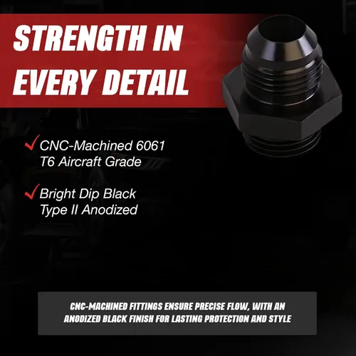 Vista 4 de Aeromotive 15608 Aluminio anodizado negro -10AN macho conector de combustible con rosca estriada