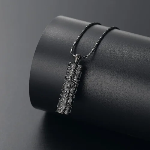 Vista 5 de Shajwo - Collar de urna cilíndrica para cenizas de girasol, joyería de cremación, colgante conmemorativo para seres queridos para hombres y mujeres