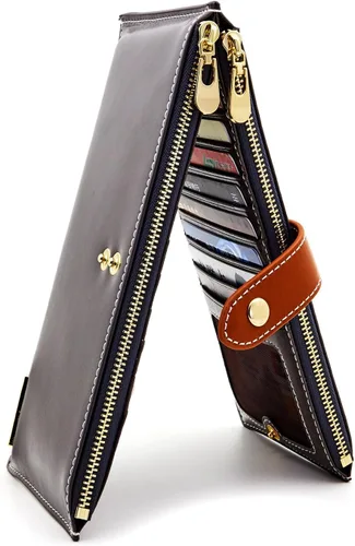Vista 23 de ANDOILT - Cartera de cuero genuino para mujer con bloqueo RFID para tarjeta de crédito con cremallera