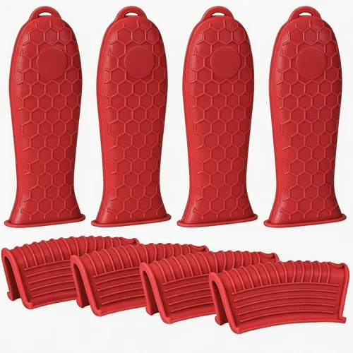 Vista 11 de Joyhalo Paquete de 6 soportes para ollas color caqui Khaki, Heat Resistant, Silicone Pot Handle Sleeve Covers, for Cast Iron Skillet, Pots and
