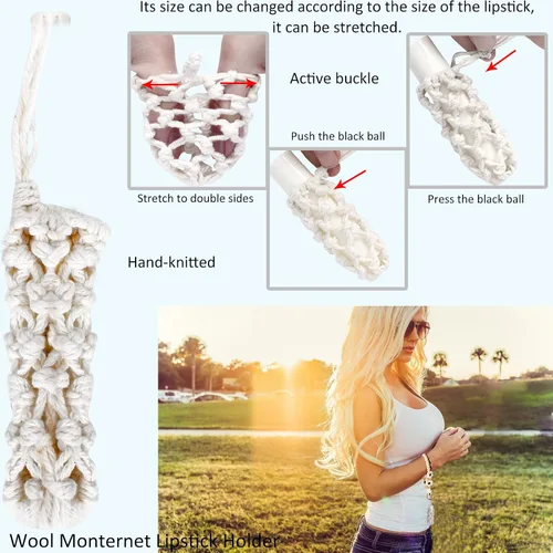Vista 39 de BIHRTC Llavero de pulsera boho con soporte para lápiz labial, pulsera hecha a mano