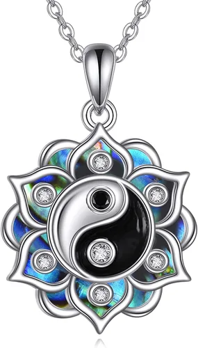Vista 10 de ONEFINITY Collar de loto de plata de ley 925 con colgante de piedra lunar para yoga, joyería de loto para mujer