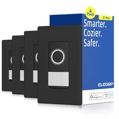 Vista 16 de ELEGRP Interruptor inteligente con sensor de movimiento, interruptor de luz Wi-Fi de 3 vías de 2.4 GHz, compatible con Alexa y Google Assistant