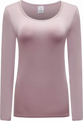 Vista 39 de OThread & Co. Camiseta de manga larga con cuello redondo para mujer, capa básica, de elastano Albaricoque