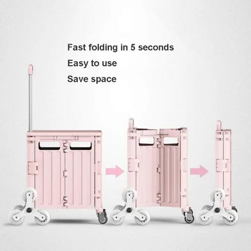 Vista 6 de Carro plegable con ruedas ASN 8 ruedas plegable carrito utilitario plegable portátil carrito de compras, caja plegable para subir escaleras Beige