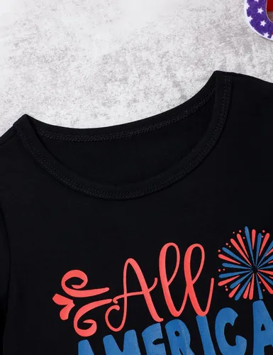 Vista 4 de Vestido de tirantes para bebé niña del 4 de julio, vestido de rayas con estrellas y bandera estadounidense, traje patriótico para el Día