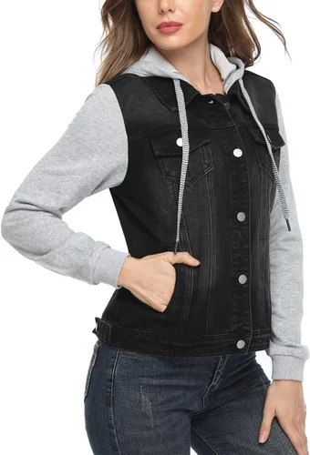 Vista 4 de MISS MOLY Chaqueta de mezclilla con capucha y cordón en capas para mujer