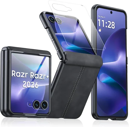 Vista 35 de para Samsung Galaxy Z Flip 7 Funda con protección de bisagras y protector de pantalla incorporado, funda de cuero mate de policarbonato ultradelgada