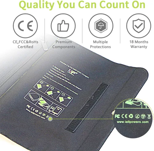 Vista 7 de ALLPOWERS Cargador de panel solar plegable de 21 W y 5 V, kit de carga solar SP002 con 3 salidas USB y 2 entradas USB, panel solar portátil