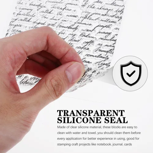 Vista 3 de SUPVOX Sellos transparentes de silicona con letras de palabras y fondo, sellos para hacer tarjetas de diario, álbum de fotos, álbumes de recortes