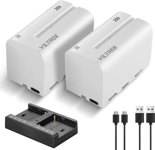 Vista 10 de VILTROX Paquete de 2 baterías NP-F550 y cargador de pared para cámara Sony NP F530 F550 F970 F960 F770 F750 F330 TR516 TR716 TR818 TR910 TR917, luz