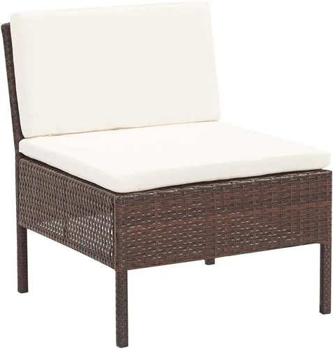 Vista 7 de 3 Piece Patio Lounge Set with Cushions, Poly Rattan Brown Modular Outdoor Seating, PE Rattan Over Powder-Coated Steel Frame, Thickly Padded Deep