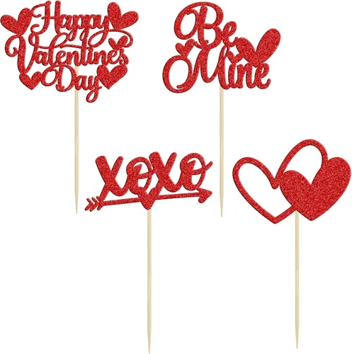 Vista 78 de Ephlyn 24 adornos para cupcakes con purpurina para el día de San Valentín, dulce amor, corazón, día de San Valentín, decoración para cupcakes