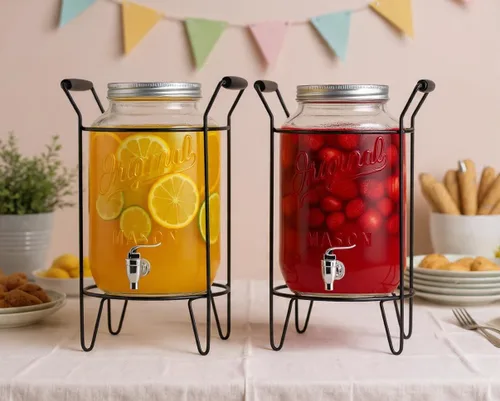 Vista 2 de Paquete de 2 dispensadores de bebidas de 2 galones para fiestas, dispensadores de bebidas para fiestas, dispensadores de bebidas originales Mason