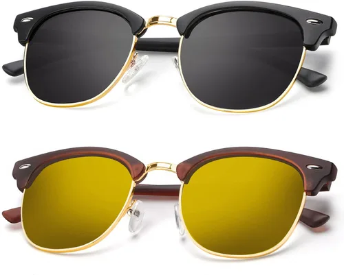 Vista 65 de KALIYADI Gafas de sol polarizadas para hombres y mujeres, marco semi sin montura, para conducir con bloqueo UV A01-(1 Pack) Tortuga Mate G15