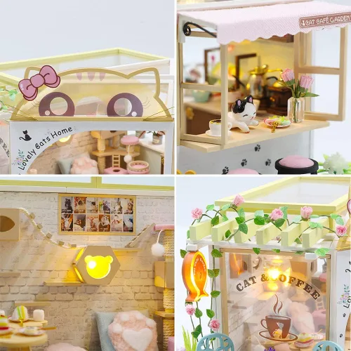 Vista 6 de Roroom Kit de casa de muñecas en miniatura y muebles, mini casa de muñecas de madera 3D, modelo de artesanía, estilo de tienda de flores