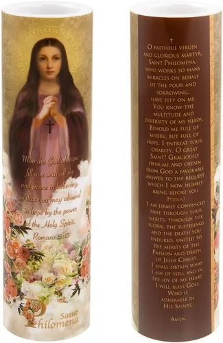 Vista 3 de Vela de oración devocional sin llama LED St Philomena
