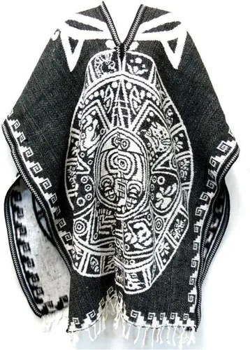 Vista 15 de Del Mex Auténtico Poncho Mexicano Cobija Gaban Manta - Blanco y Negro
