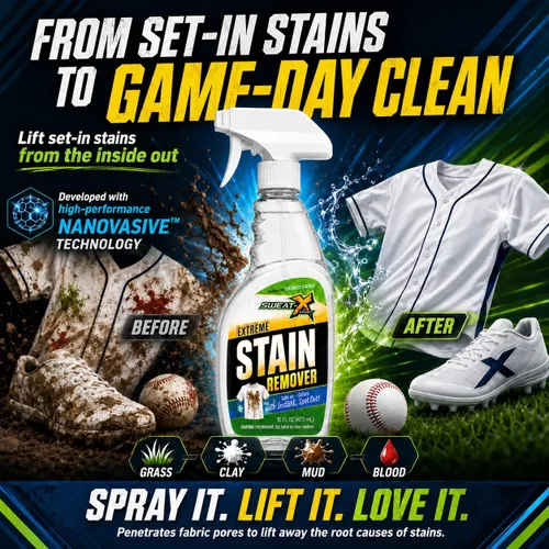 Vista 5 de SWEAT X Extreme Spray Quitamanchas para Ropa - Spray Quitamanchas Profesional para Lavandería para Telas de Alto Rendimiento y Ropa Deportiva
