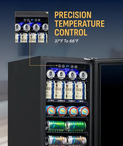 Vista 5 de NewAir Refrigerador de bebidas integrado para 96 latas, mini refrigerador pequeño de 15 pulgadas para dormitorio, bar en casa u oficina, Acero