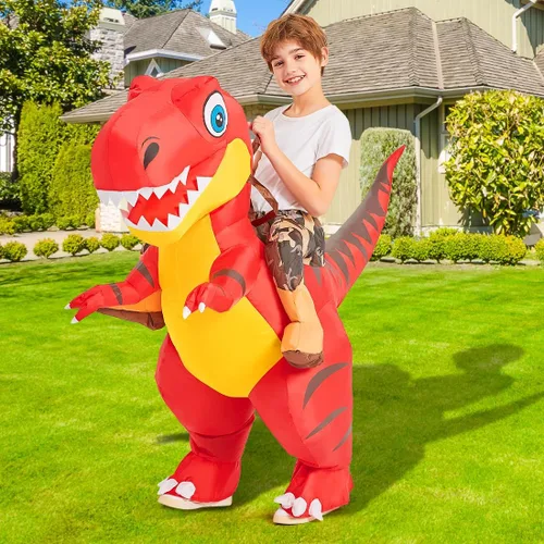 Vista 2 de GOOSH Disfraz inflable de dinosaurio para niños, disfraz de dinosaurio T-Rex para Halloween, fiesta de cosplay