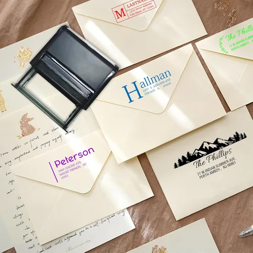 Vista 5 de Sello de dirección personalizado, autoentintado, base transparente, almohadilla de tinta recargable, disponible para boda, negocios, dirección