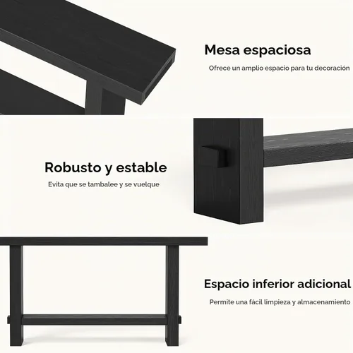 Vista 7 de Mesa consola de madera maciza de 63 pulgadas, mesa de entrada estrecha de 2 niveles para pasillo, entrada, sala de estar, detrás del sofá