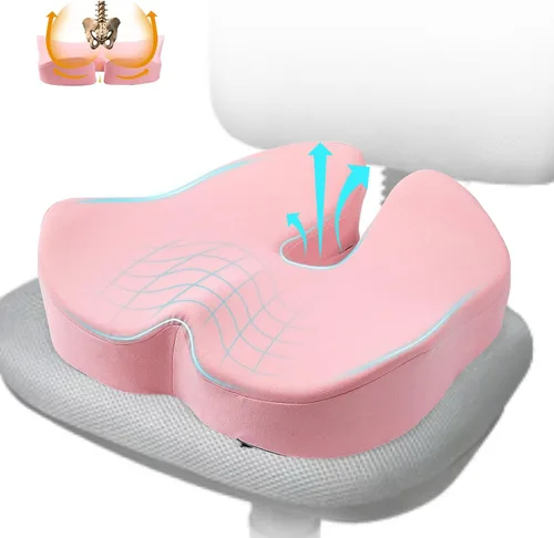 Vista 10 de Cojín de asiento de espuma viscoelástica extragrande para silla de oficina, para soporte de espalda, alivio de la ciática y el coxis, almohada
