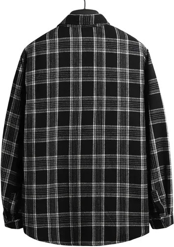 Vista 2 de OYOANGLE Mens Long Sleeve Button Down Shirts Plaid Pocket Flannel Shirts Top Jacket
