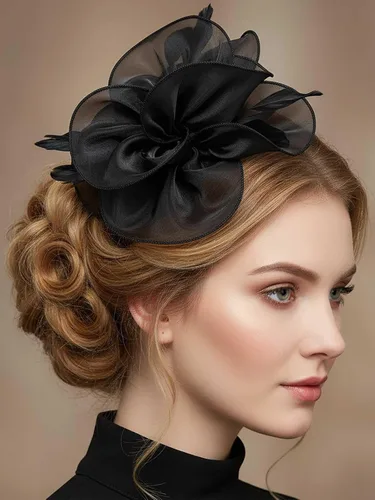 Vista 2 de Yokawe Tocado con plumas y plumas, diadema de cóctel para fiesta de té para mujer Negro