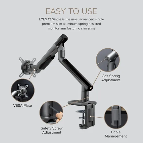 Vista 5 de POUT Eyes 12 Brazo de monitor de aluminio dual (gris/negro/individual)