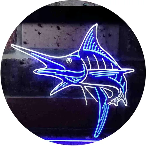 Vista 18 de ADVPRO Marlin Fish Room Man Cave Dual Color LED Neon Sign Blue & Red 12 x 8 Inches st6s32-i3723-br
