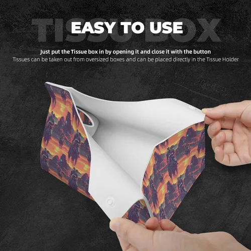 Vista 3 de Cyber Retro Western Cowboy Print Tissue Box Cover, Foldable Modern Leather Long Tissue Box Holder, Home Decor Accessories for Bathroom, Office