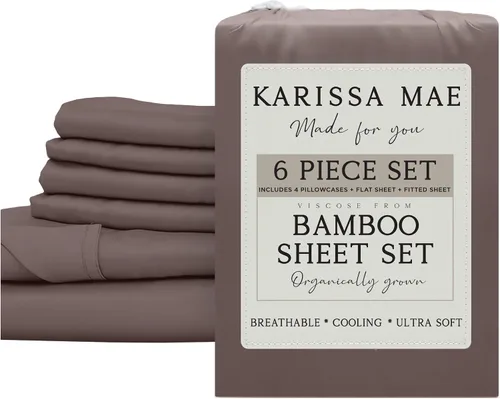 Vista 51 de KARISSA MAE Juego de sábanas de viscosa de bambú de lujo, 100% certificado FSC, refrescante, lujosamente suave, bolsillos profundos de 18 pulgadas