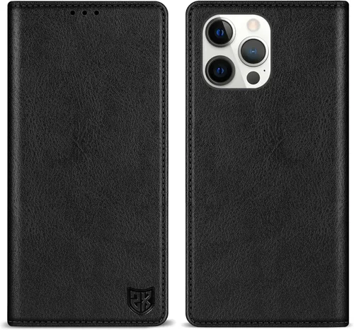 Vista 23 de ZZXX Funda tipo cartera para iPhone 13 con bloqueo RFID, soporte de ranura para tarjetas, funda protectora de cuero magnético fuerte plegable