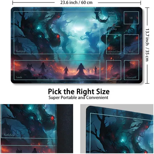 Vista 2 de Tapete de juego MTG cosido de alta calidad con zonas y parte trasera de goma antideslizante, tapete de juego TCG para MTG y otros juegos de cartas