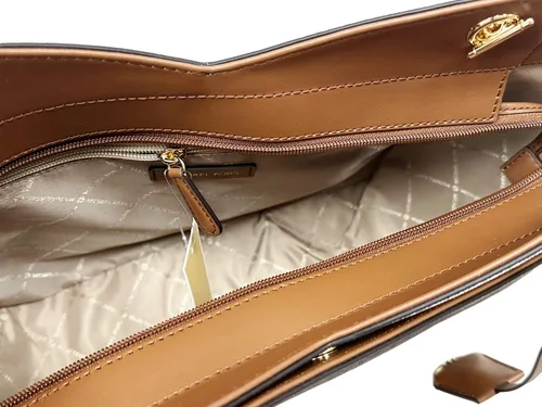 Vista 7 de Michael Kors Jet Set - Cartera de viaje con cadena grande, color marrón, MK, multicolor, color marrón, triple cartera, Marrón