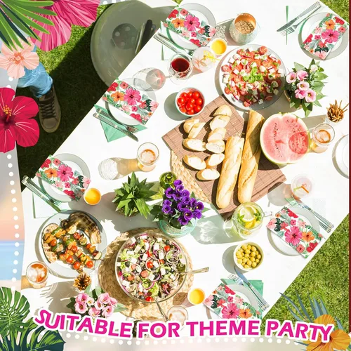 Vista 4 de Hotop Paquete de 100 servilletas hawaianas para invitados, servilletas tropicales, decoraciones de fiesta Luau, toallas de papel decorativas