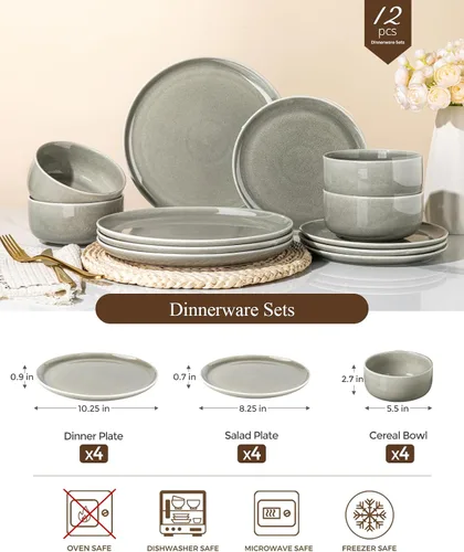 Vista 3 de AmorArc Dinnerware Sets for 4, Ceramic Plates and Bowls Sets (12 Piece)