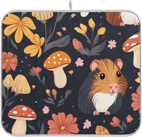 Vista 50 de Tapete de secado de platos de primavera naranja con flor de amapola para encimera de cocina, tapete escurridor absorbente de microfibra, tapete