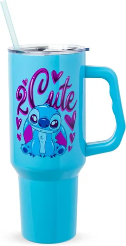 Vista 15 de Silver Buffalo Adventure Time With BMO - Vaso de acero inoxidable de doble pared con asa y pajilla, cabe en portavasos estándar, 40 onzas
