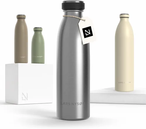 Vista 10 de LARS NYSØM Botella de agua aislada de acero inoxidable de 12 onzas, 17 onzas, 25 onzas, 34 onzas, 51 onzas, frasco térmico aislado para bebidas