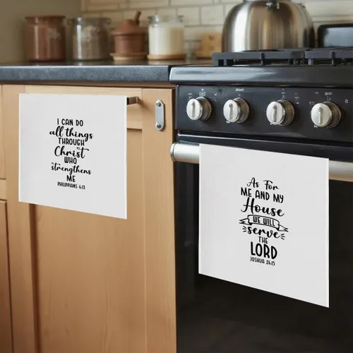 Vista 3 de Regalos cristianos para mujeres y hombres, juego de 2 toallas de cocina con tejido de gofre, versículo de la Biblia, toallas de mano para baño