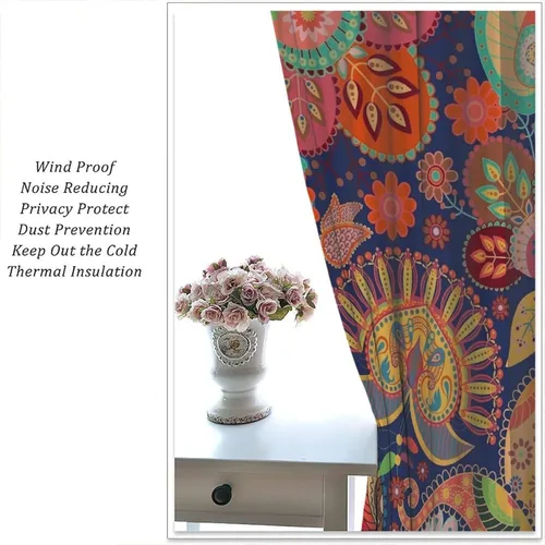 Vista 36 de Cortinas opacas con estampado de flores de cachemira, estampado de cachemira sobre fondo blanco, para decoración del hogar, cocina, restaurante