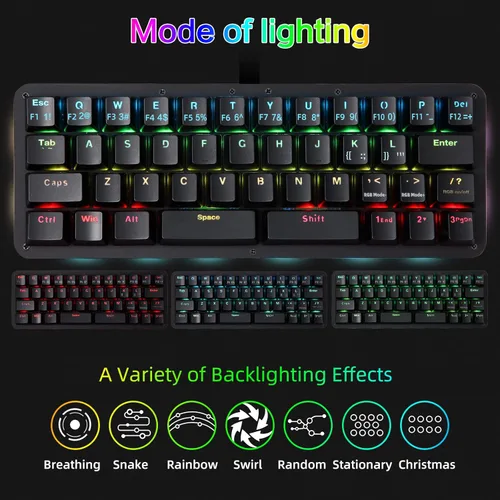 Vista 6 de Koolertron Teclado de juegos Macaro de 42 teclas 40% - Teclado mecánico compacto retroiluminado RGB, teclado mini programable USB-C intercambiable