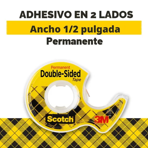 Vista 2 de 3M MMM136 Cinta de doble cara con dispensador, permanente, 1/2" x 250", transparente, Transparente