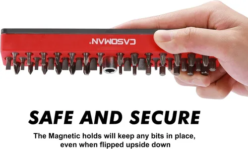 Vista 3 de CASOMAN 2 piezas 1/4" Organizador de brocas hexagonales con base magnética - Rojo, Organizador de 86 brocas con fuerte base magnética, Organizador