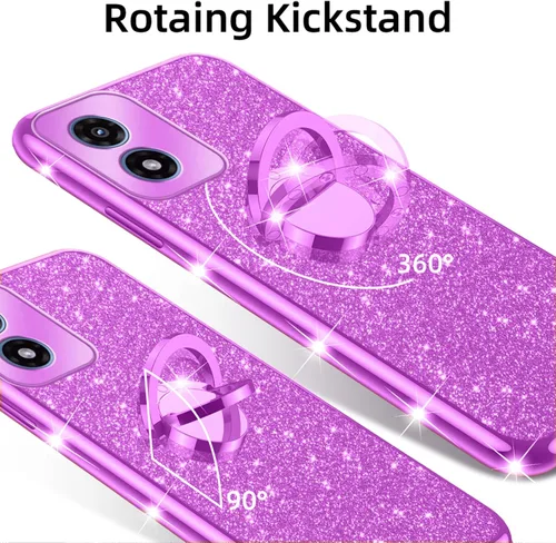Vista 5 de nancheng Funda para Motorola Moto G Play 2024 (6.5 pulgadas) para niñas y mujeres, bonita funda de teléfono de TPU suave con purpurina y anillo