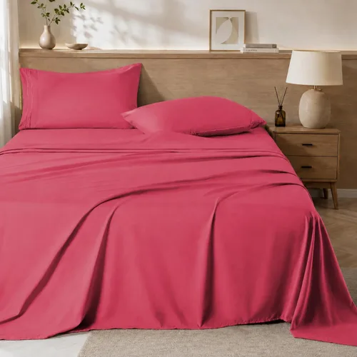 Vista 21 de ROSE&RISY Juego de sábanas tamaño King color lavanda claro, juego de sábanas suaves de 4 piezas, transpirable y refrescante, incluye 1 sábana 11